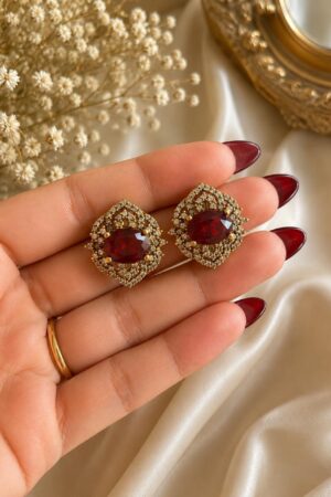 Ruby Zircon gold plated studs