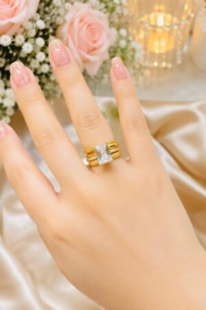 Golden Radiance Emerald Cut Stack Ring Set