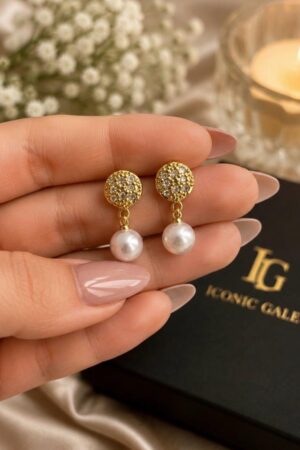 Gold Pavé + Pearl Drop Stud Earrings