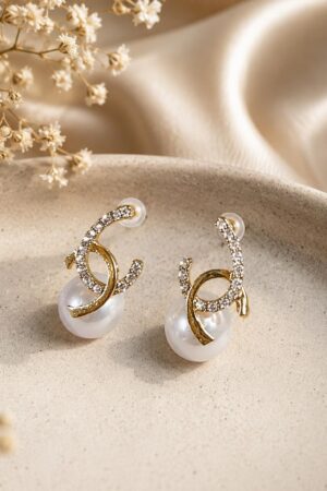 Pearl + Crystal Twist Gold Stud Earrings
