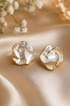 Gold-Rimmed Mother-of-Pearl Floral Studs