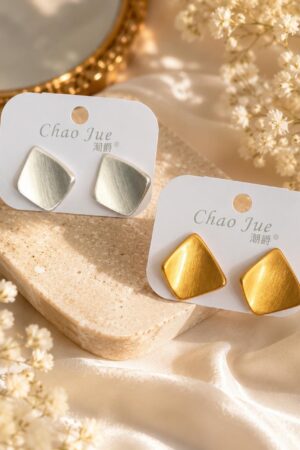 Geometric Brushed Rhombus Stud Earrings