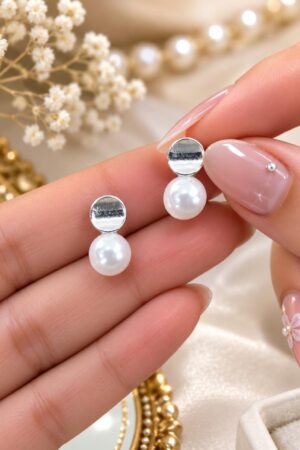 Golden/Silver Disc + Pearl Drop Stud Earrings
