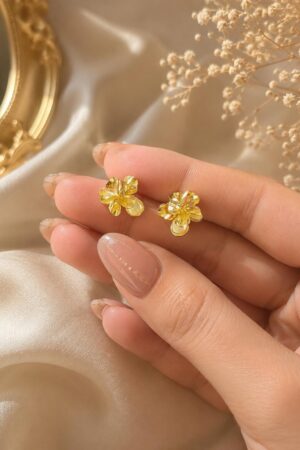 Gold 3D Floral Stud Earrings
