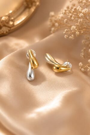 Two-Tone Twisted Teardrop Stud Earrings