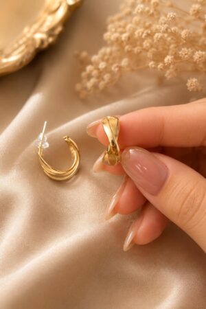 Gold Twisted Ribbon Huggie Hoop Earrings