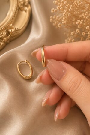Minimalist Gold Oval Huggie Hoop Earrings