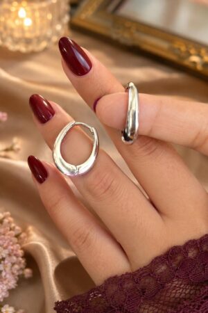 Chunky Silver Oval Huggie Hoop Earrings