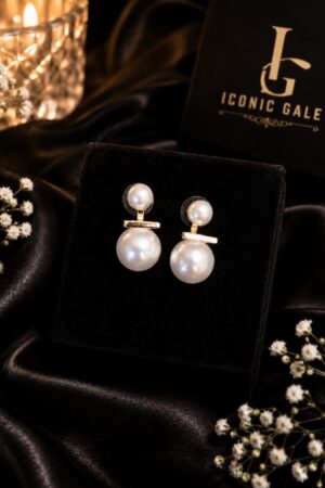 Double Pearl Gold Bar Drop Earrings