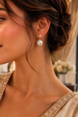Gold Front-Back Pearl Drop Earrings