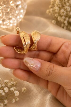 Ridged Twisted Gold Statement Hoop Earrings