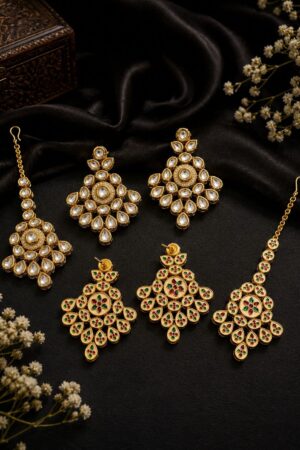 Royal Kundan Earrings and Bindiya Set